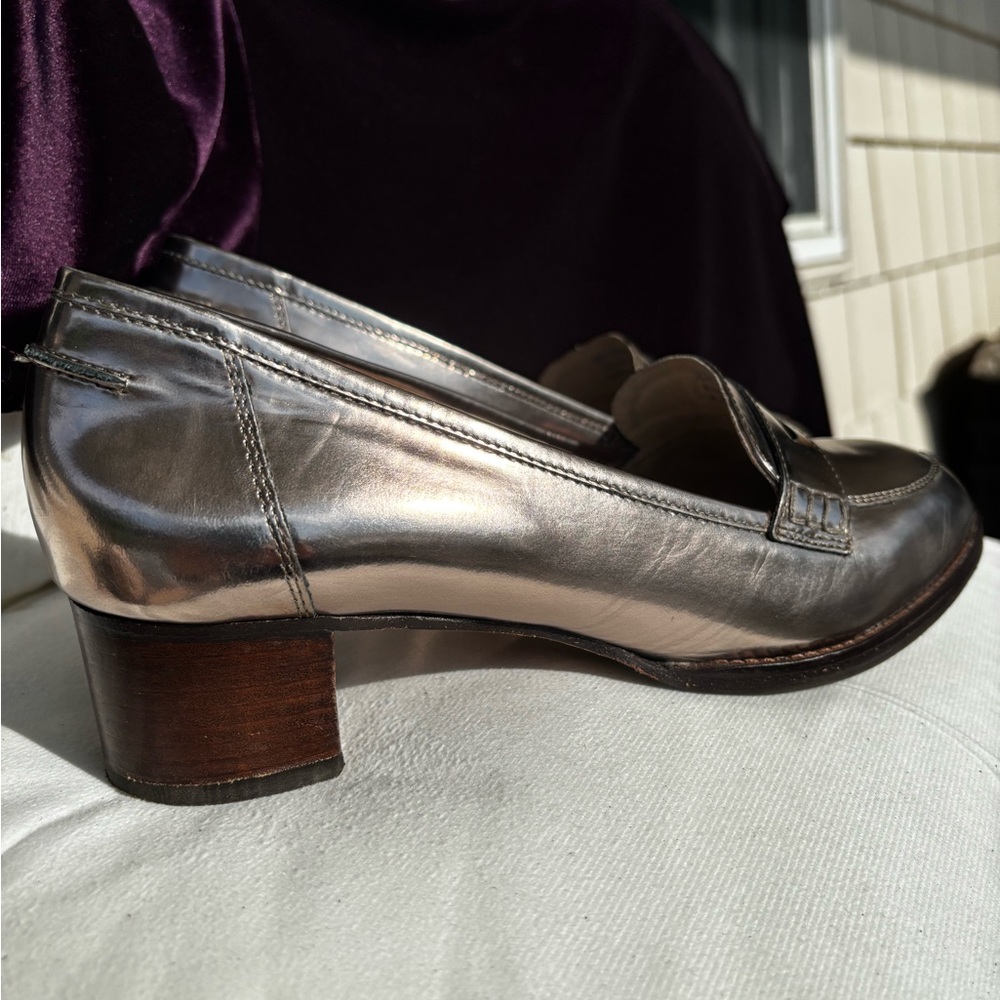 Boden Metallic Leather Penny Loafers - Chunky Heel Women 40 (8.5)